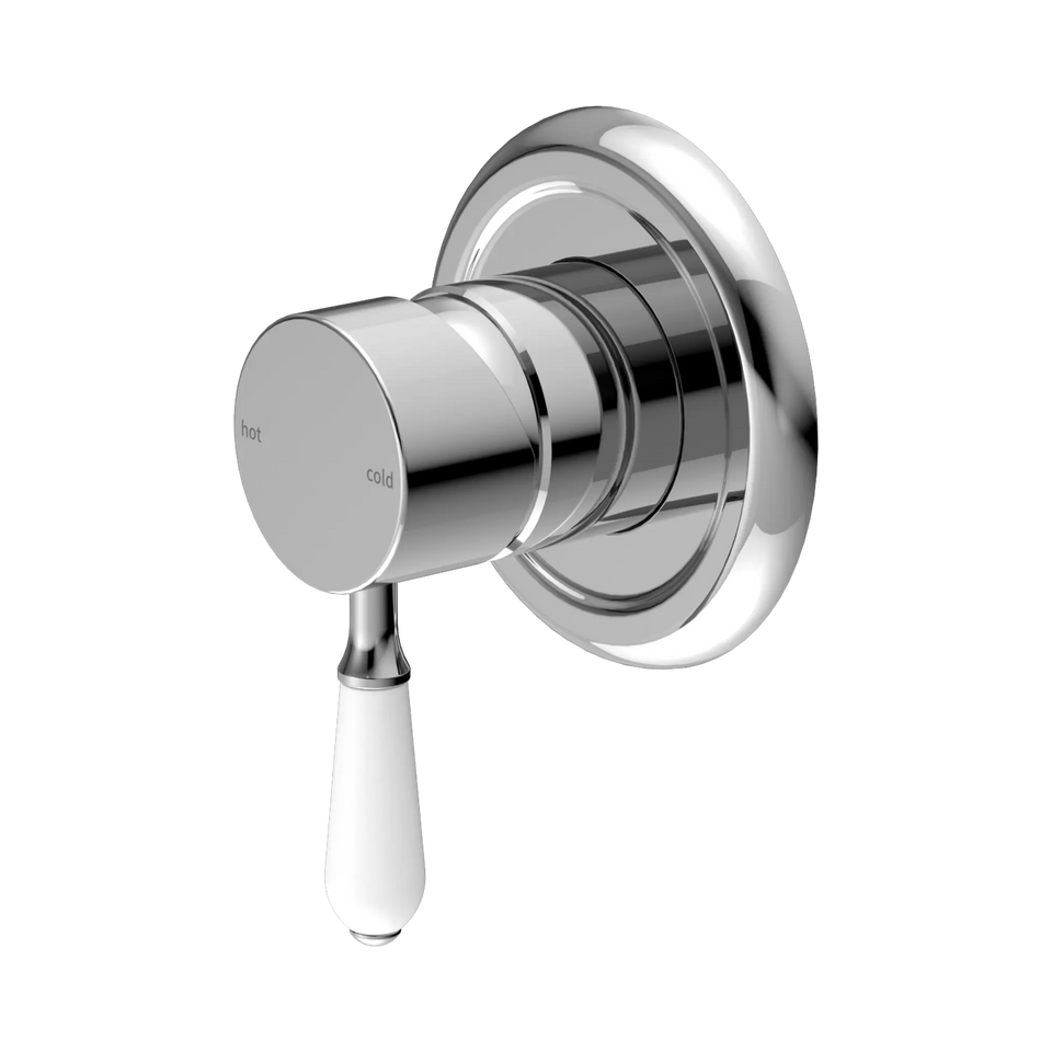 Nero Tapware York Federation Shower Mixer With White Porcelain Lever - Chrome (NR69210901CH)