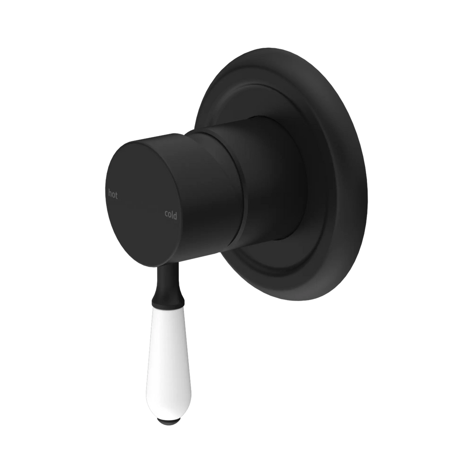 Nero Tapware York Federation Shower Mixer With White Porcelain Lever - Matte Black (NR69210901MB)