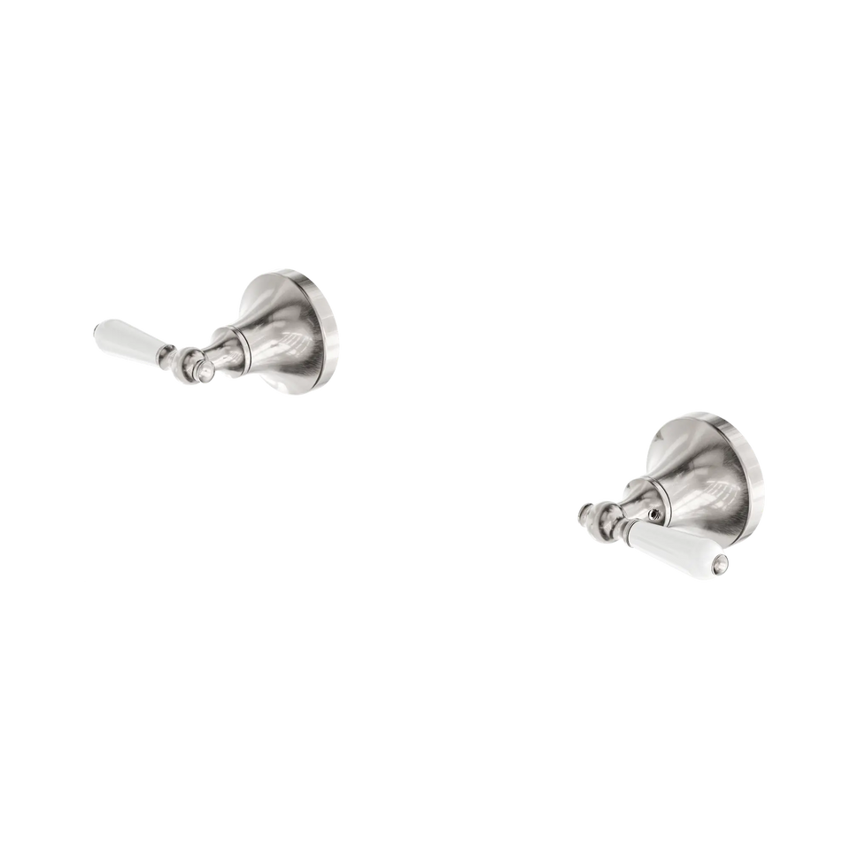 Nero York Wall Top Assemblies with White Porcelain Lever - Brushed Nickel (NR692109b01BN)