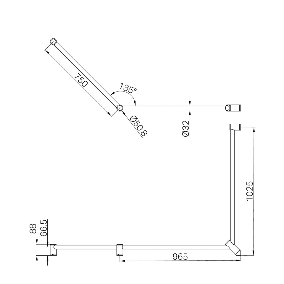 Nero Mecca Care 32mm DDA Grab Rail Set 45 Degree Continuous 750x965x1025mm