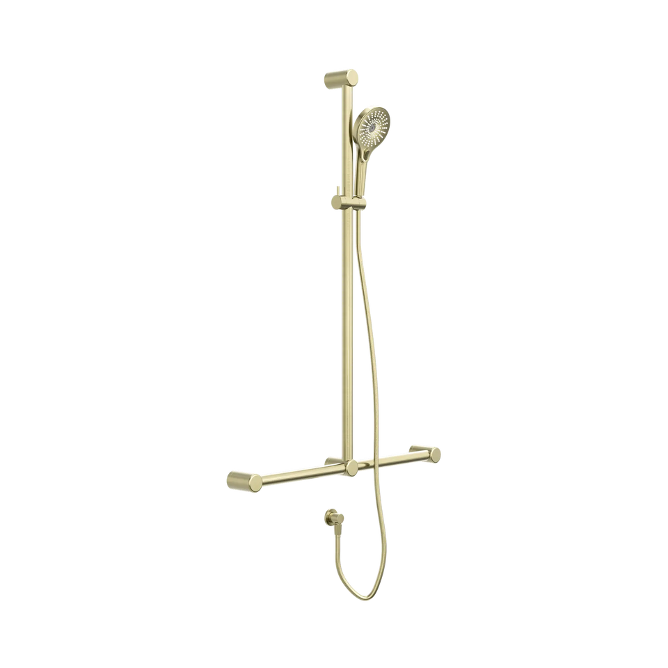 Nero Mecca Care 32mm T Bar Grab Rail and Adjustable Shower Set 1100x750mm Brushed