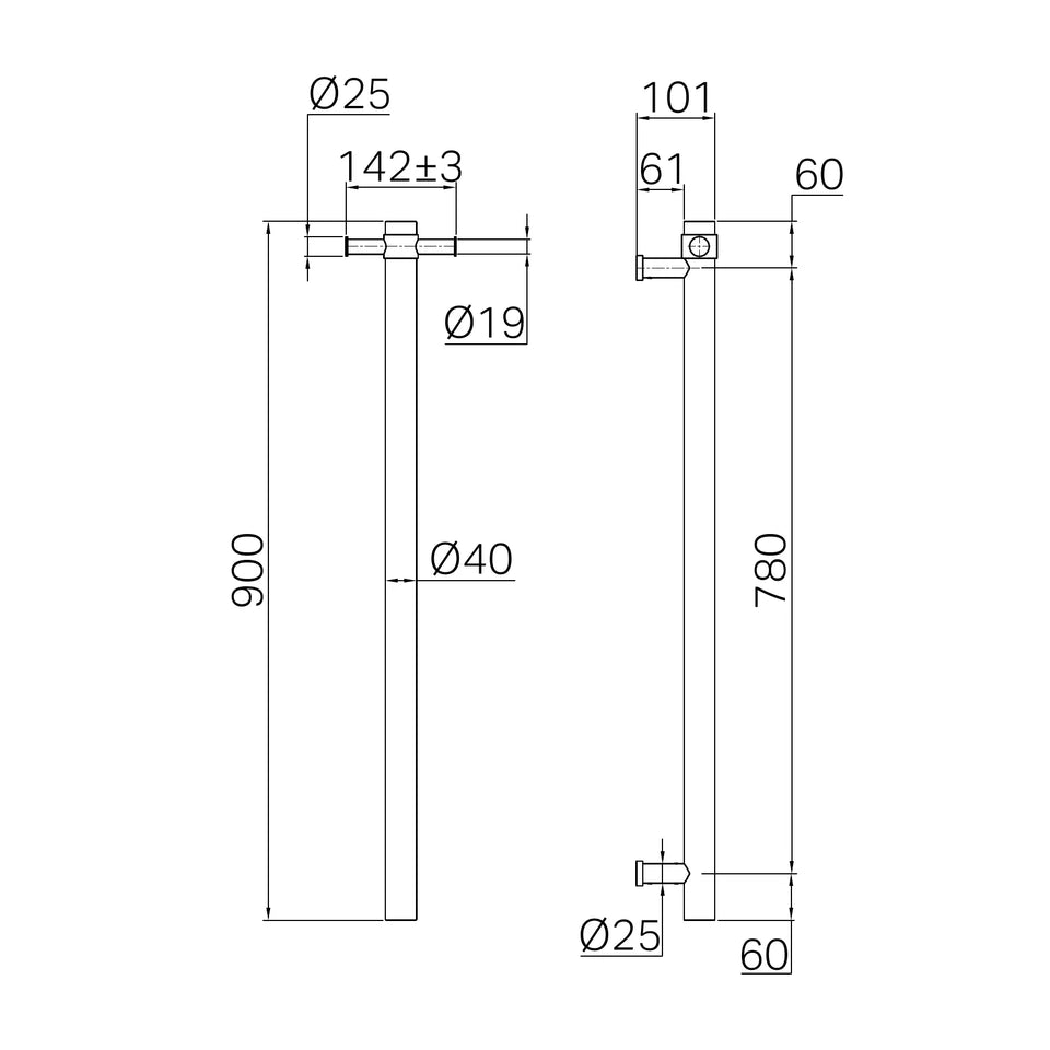 Nero Mecca 240V Single Vertical Heated Towel Rail