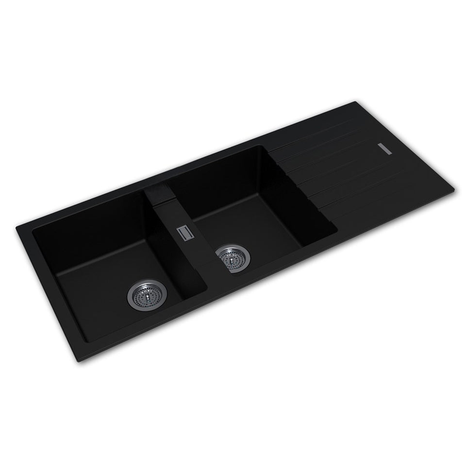 1160x500mm Black Granite Quartz Kitchen Sink Double Bowl (OX1150.KS)