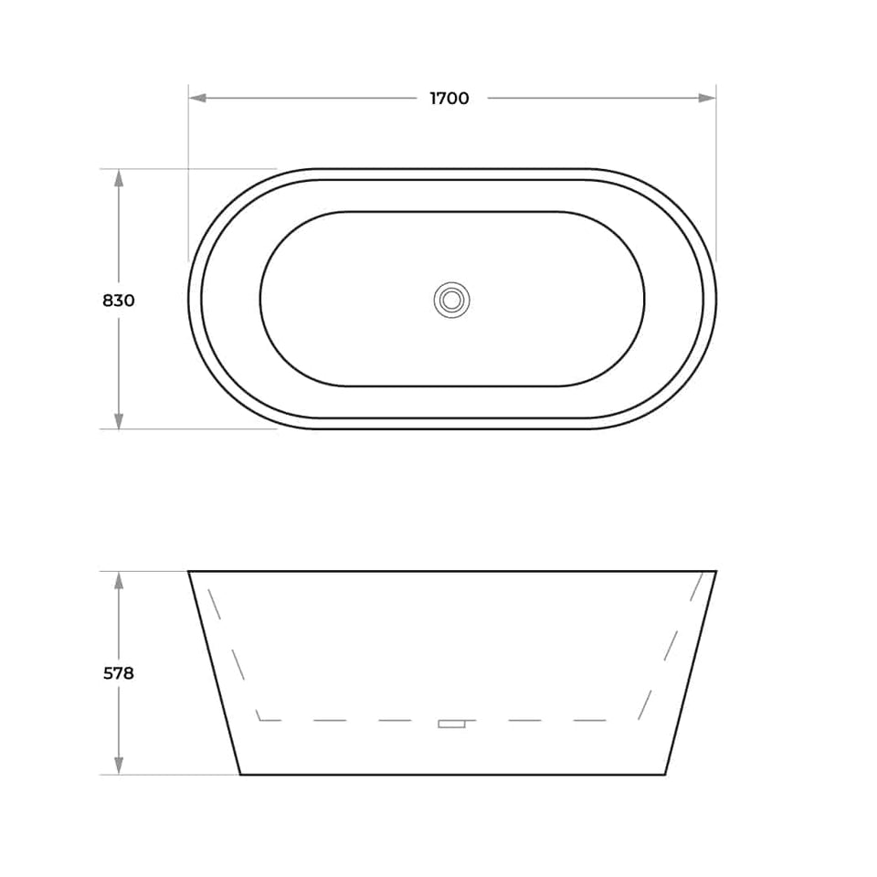 1700x830x578mm Ovia Oval Bathtub Freestanding Acrylic Gloss Black & Gloss White Bath tub NO Overflow