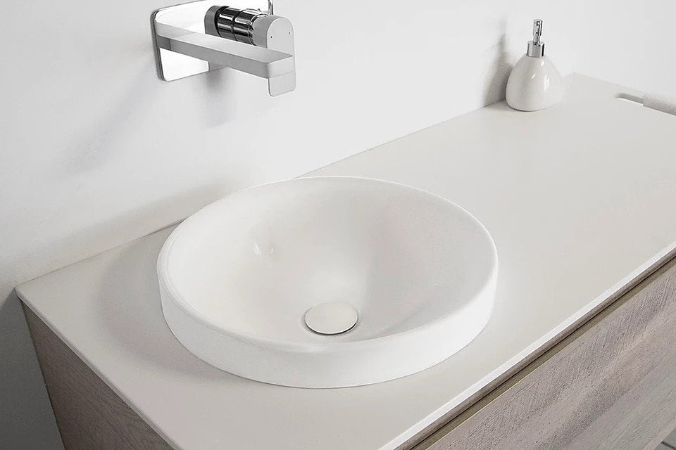 Todi 400x400x145mm Semi Inset Round Basin Ceramic No Overflow - Matte White (OVISIMW400)