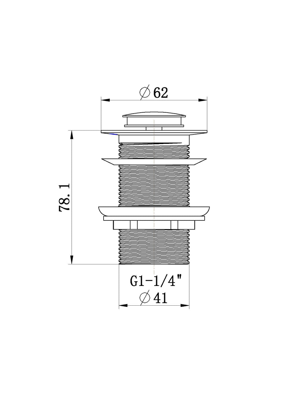 Modern National Pop Up Waste 32mm Non-Overflow technical drawing (P32BK)