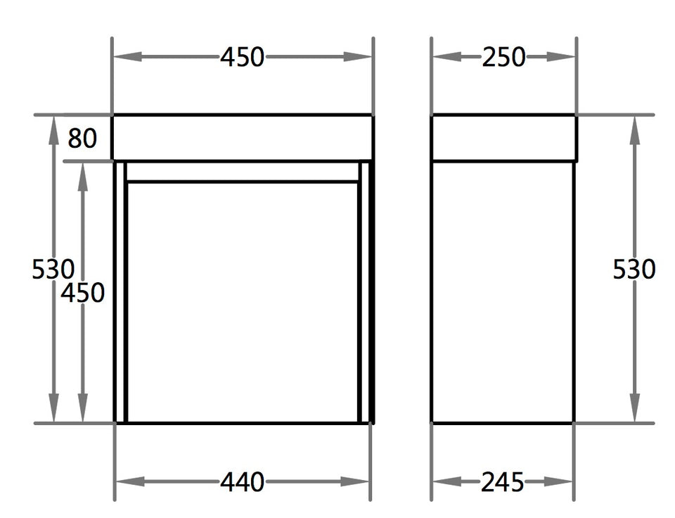 450x250x530mm Wall Hung White Bathroom Polyurethane PVC Vanity with Poly Top Right Hand Hinge - Poseidon P42RWH