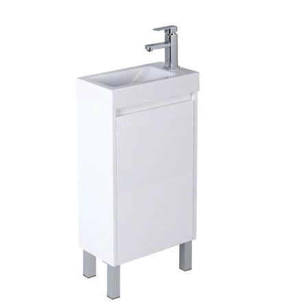 450x250x880mm Freestanding Narrow Bathroom Vanity with Poly Top Left Hand Hinge Polyurethane White PVC - Poseidon P42LLG