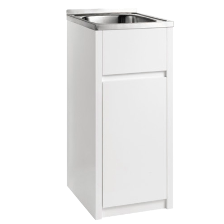 385x500x890mm 30L Stainless Steel Freestanding Laundry Sink with PVC Waterproof Soft Close Cabinet - Poseidon PPLT390