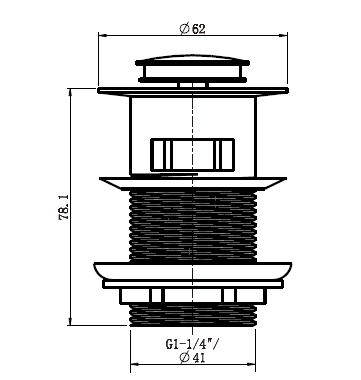 Modern National Pop-Up Waste 32mm With Overflow technical drawing (PW32BK)