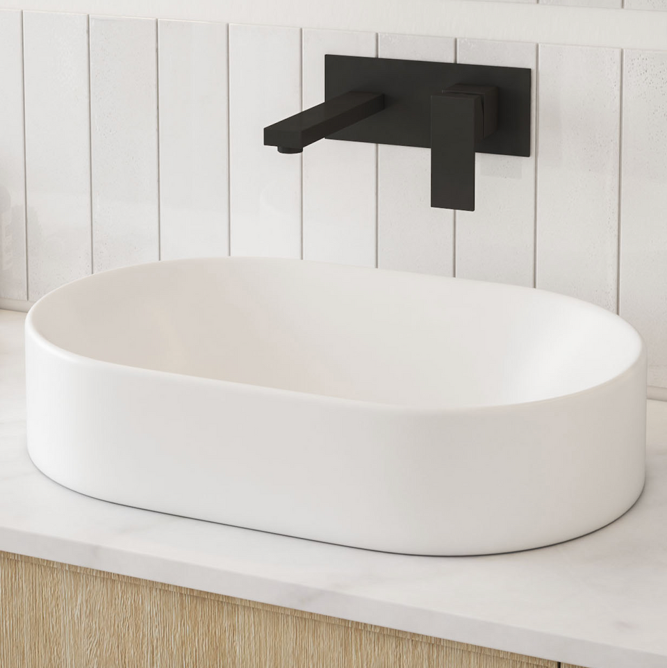 Ovia 520x300x115mm Above Counter Ceramic Pill Oval Shaped Gloss White Basin