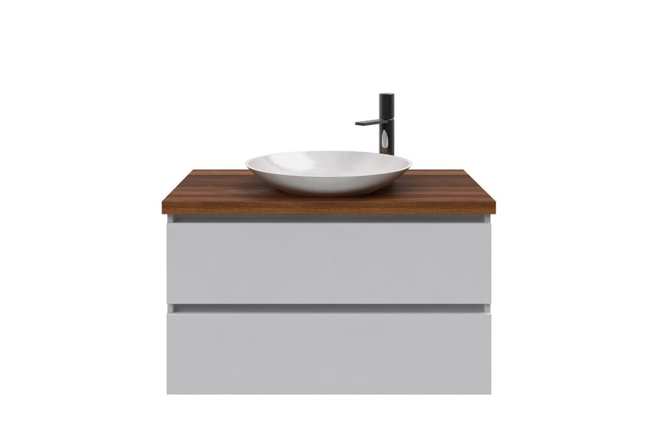 Rifco - Platinum Double Drawer Wall Hung Vanity Ceasarstone Top with Double Bowl Above Counter Ceramic Basin