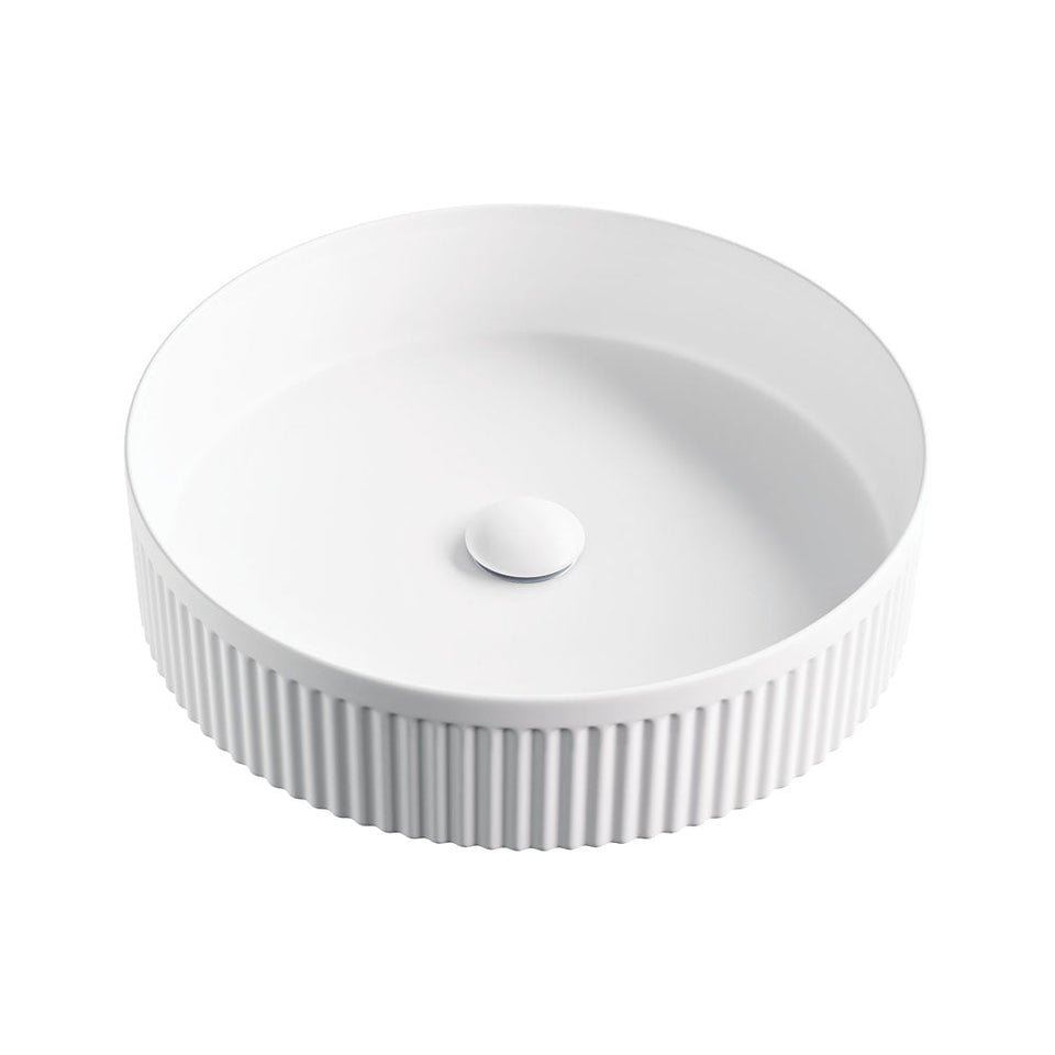 Todi Fluted Round Above Counter Basin - Matte White (RB465MW)