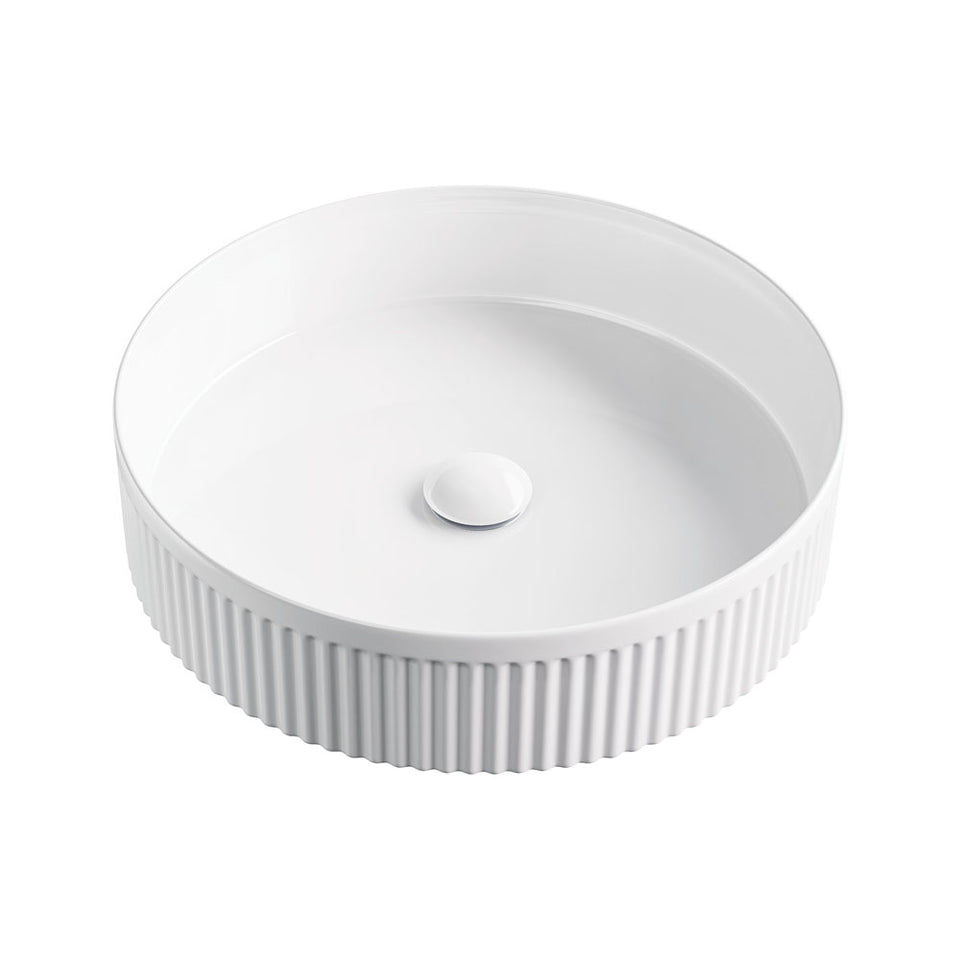 Todi Fluted Gloss White Round Above Counter Basin