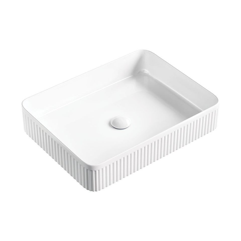 Eleanor Fluted Gloss White Rectangular Above Counter Basin