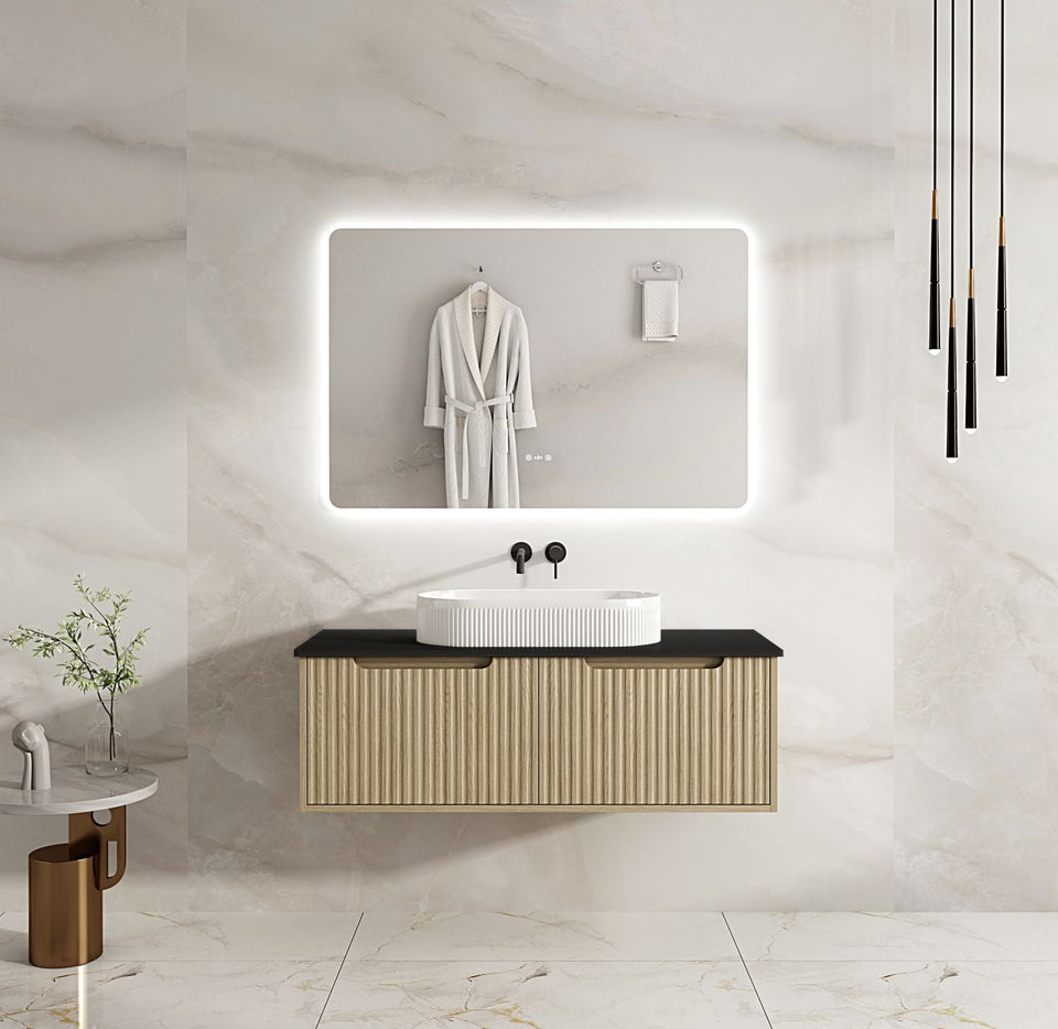 Fluted Rhea 1200mm Wall-Hung Cabinet - Natural Oak - RH-120W-NO_ST-120-BK_1