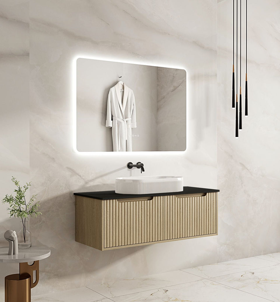 Fluted Rhea 1200mm Wall-Hung Cabinet - Natural Oak - RH-120W-NO_ST-120-BK_2