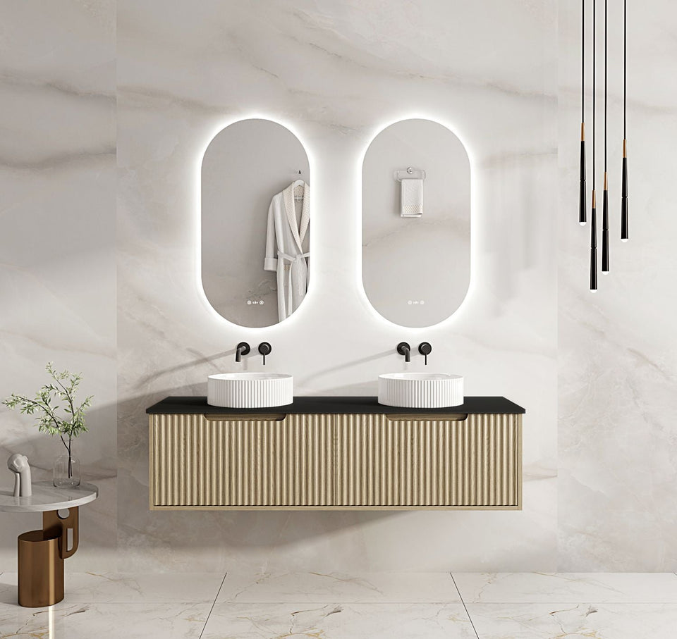 Fluted Rhea 1500mm Wall-Hung Cabinet - Natural Oak - RH-150W-NO_ST-150-BK_1