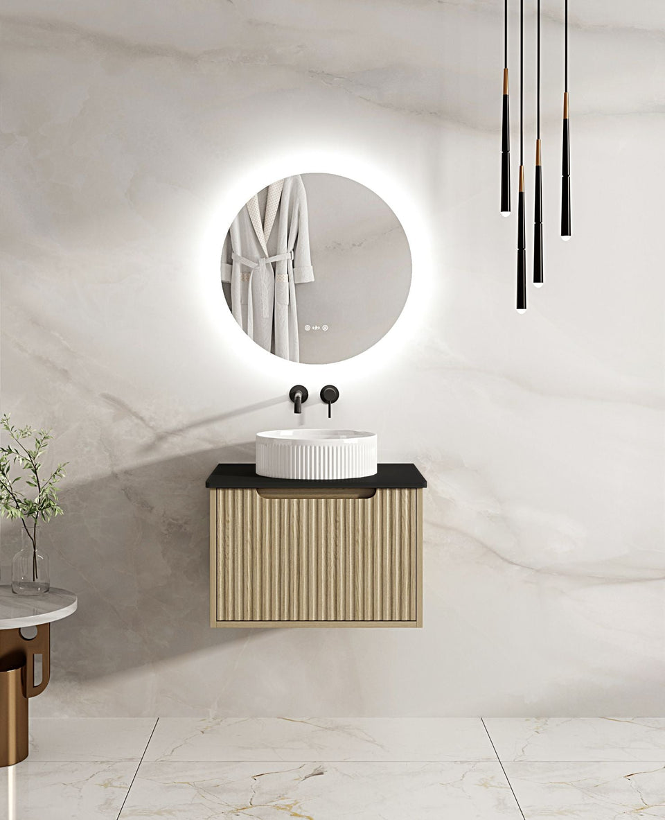 Fluted Rhea 600mm Wall-Hung Cabinet - Natural Oak - RH-60W-NO_ST-60-BK_1