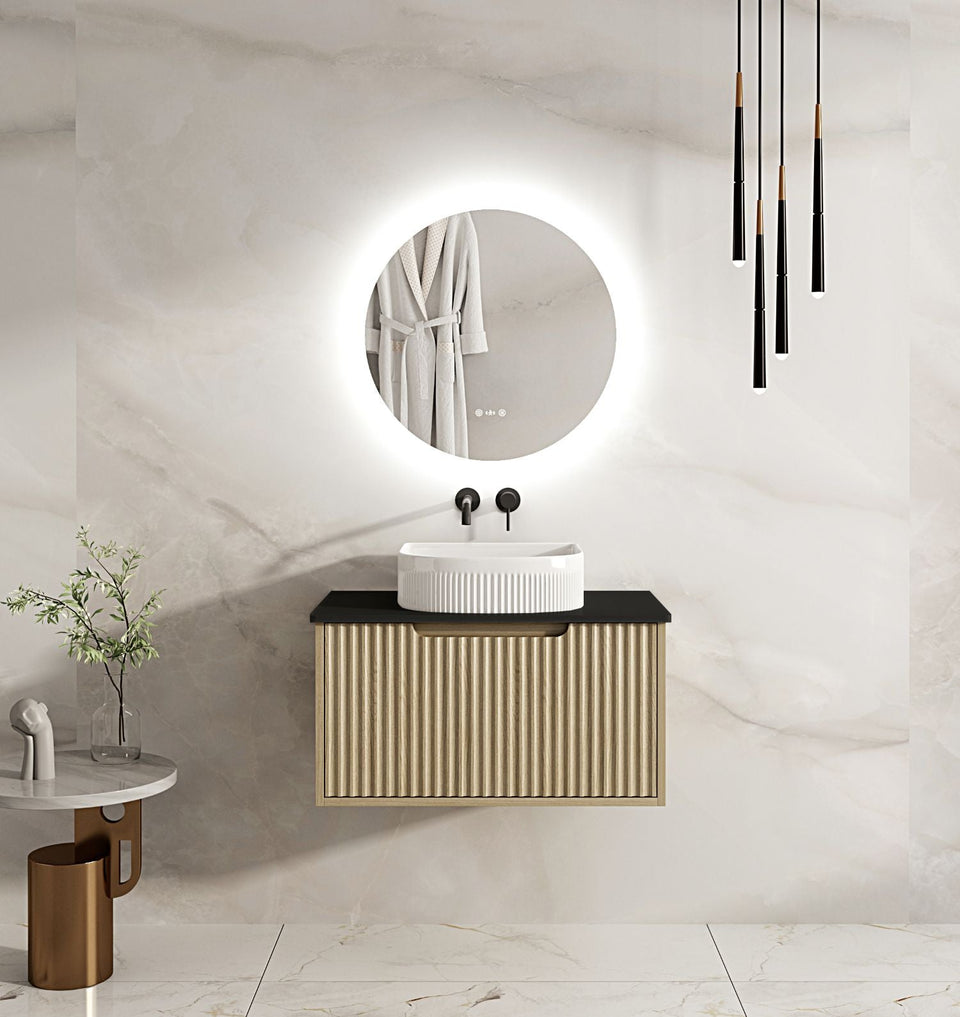 Fluted Rhea 750mm Wall-Hung Cabinet - Natural Oak - RH-75W-NO_ST-75-BK_1
