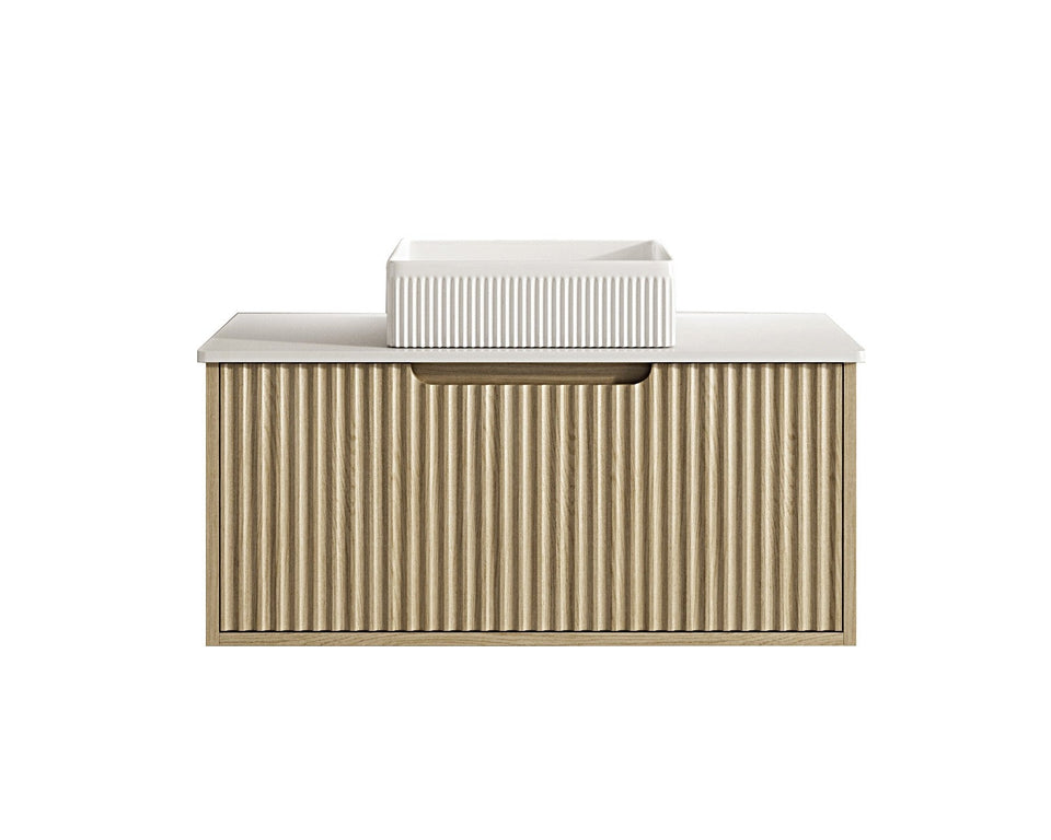 Fluted Rhea 900mm Wall-Hung Cabinet - Natural Oak - RH-90W-NO