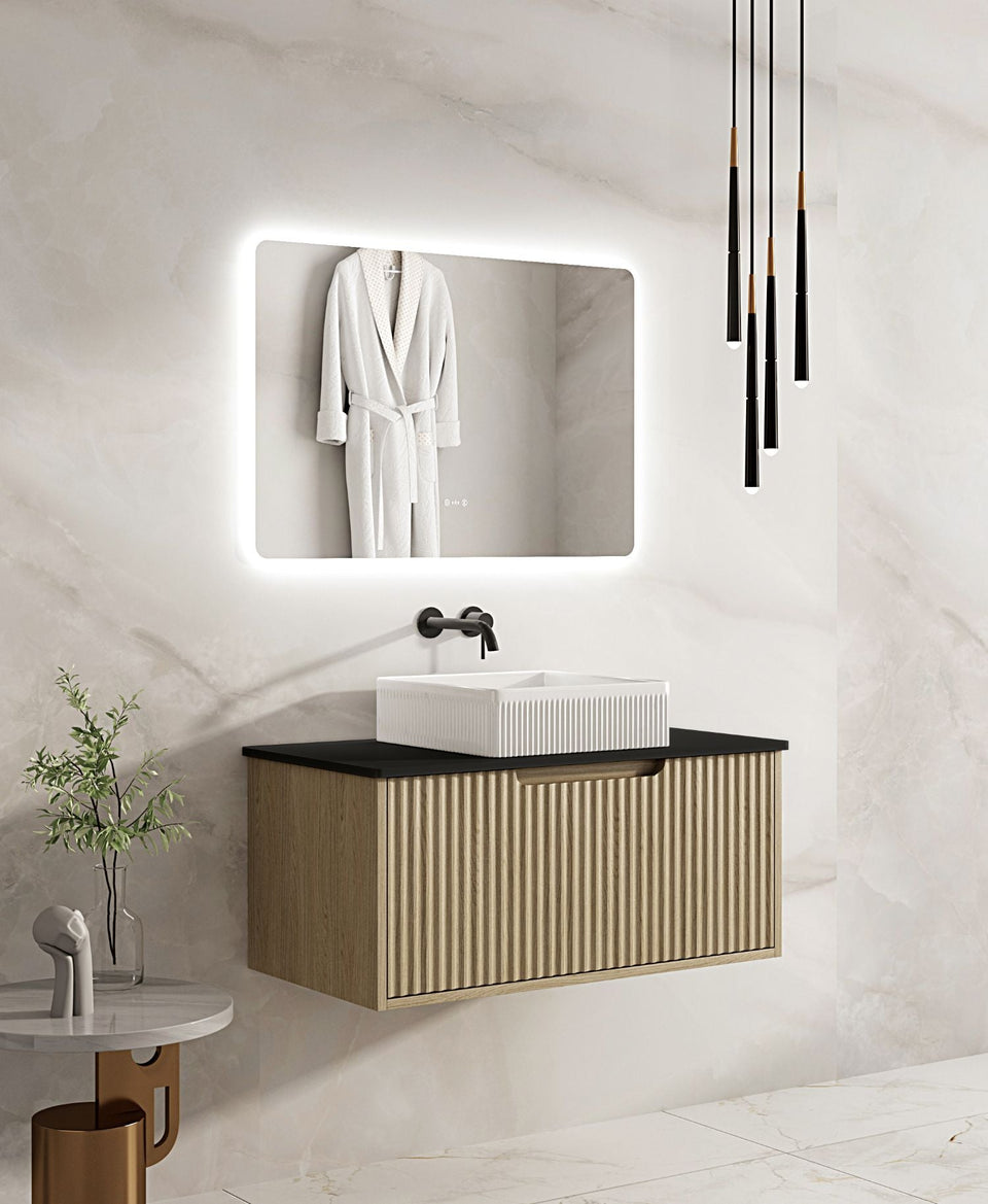 Fluted Rhea 900mm Wall-Hung Cabinet - Natural Oak - RH-90W-NO_ST-90-BK_2