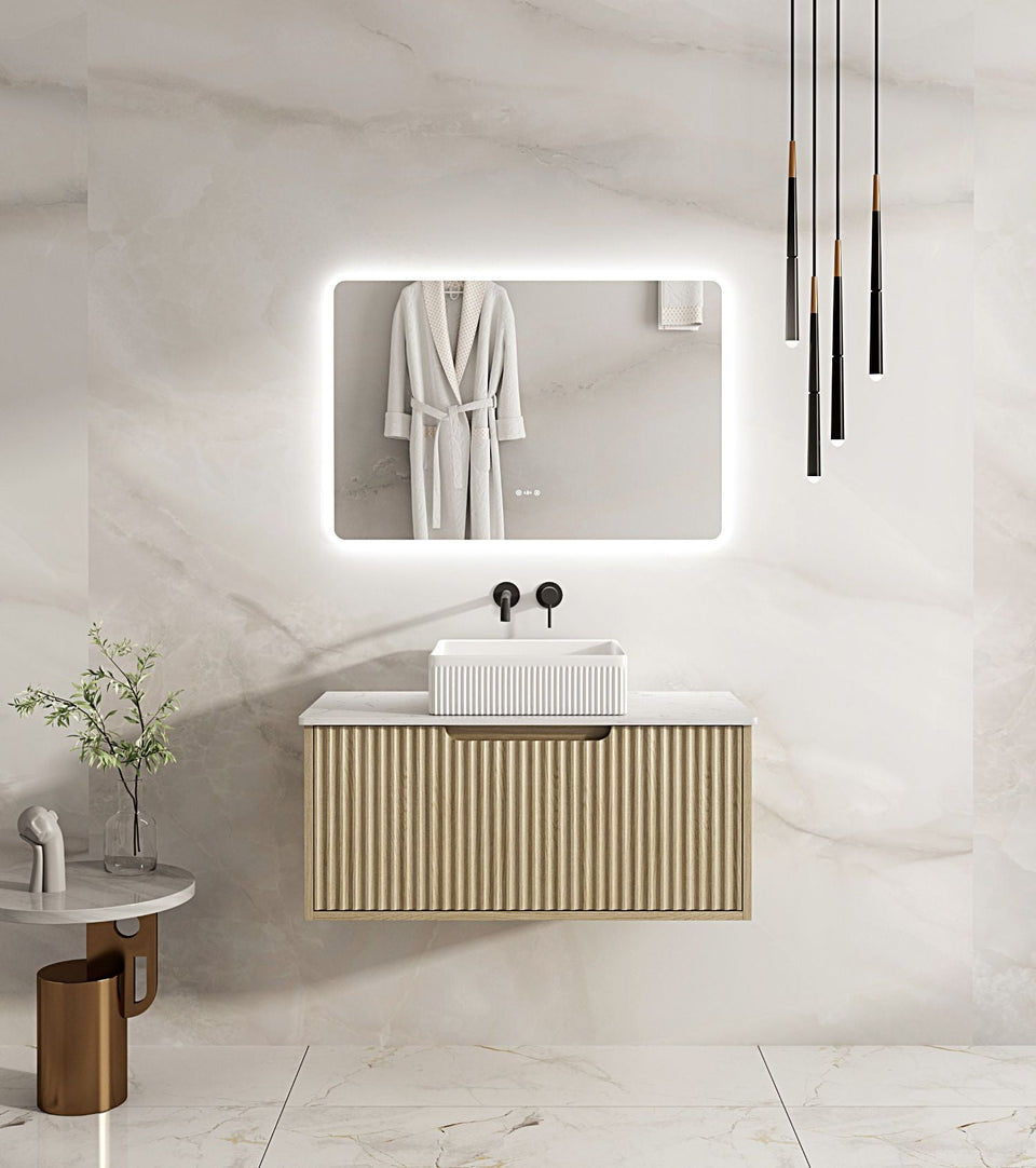 Fluted Rhea 900mm Wall-Hung Cabinet - Natural Oak - RH-90W-NO_ST-90-CA_1