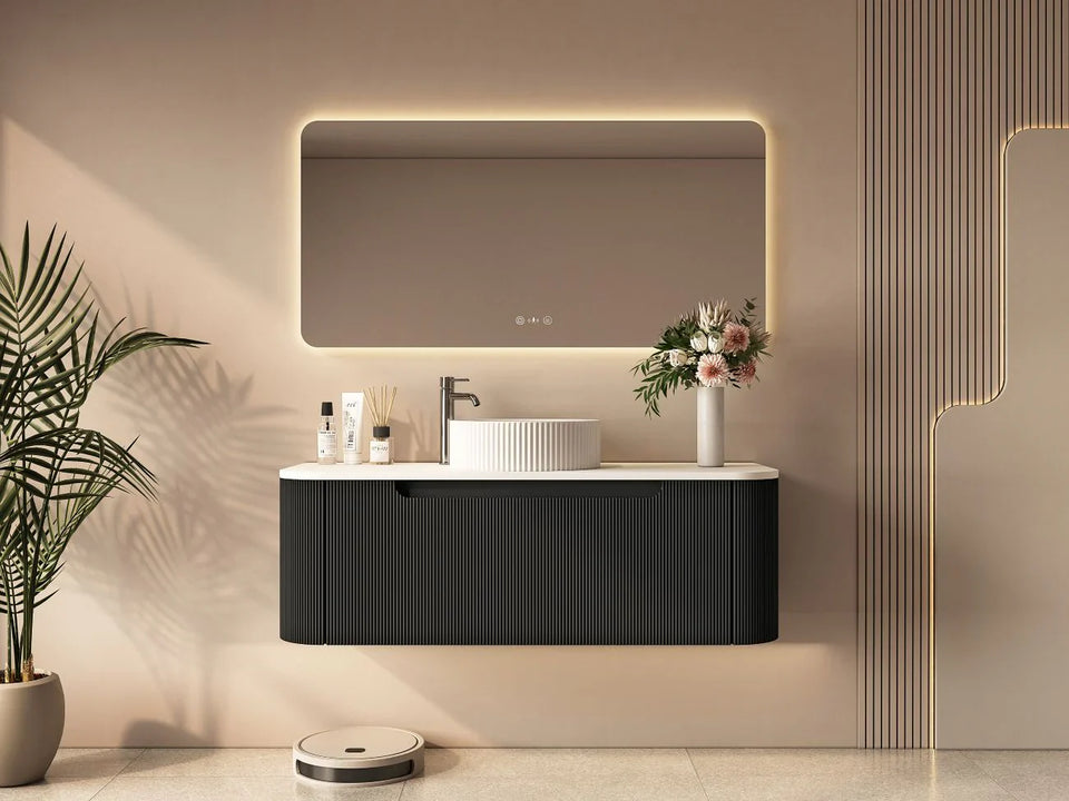 Rome Fluted Groove 1200mm Wall-Hung Cabinet - Matt Black