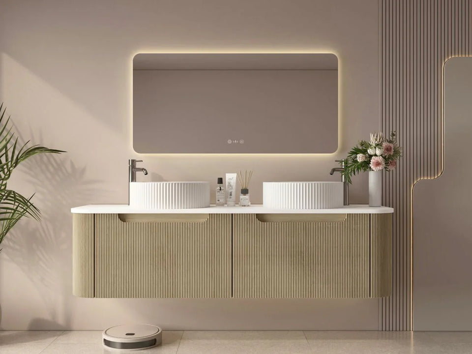 Rome Fluted Groove 1500mm Wall-Hung Cabinet - Bur Oak