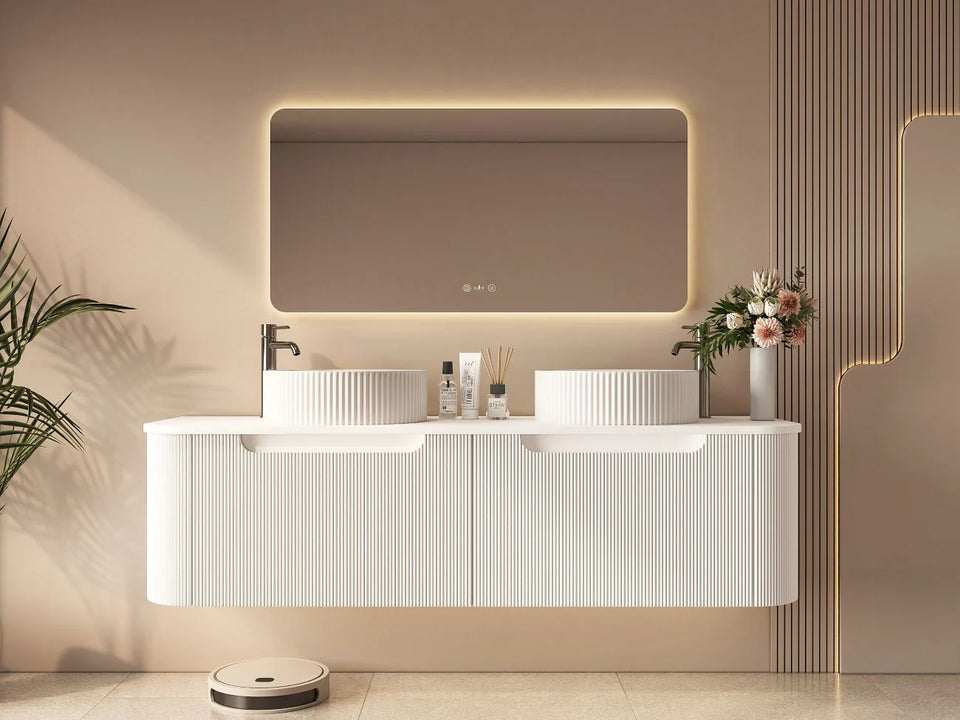 Rome Fluted Groove 1500mm Wall-Hung Cabinet - Matt White