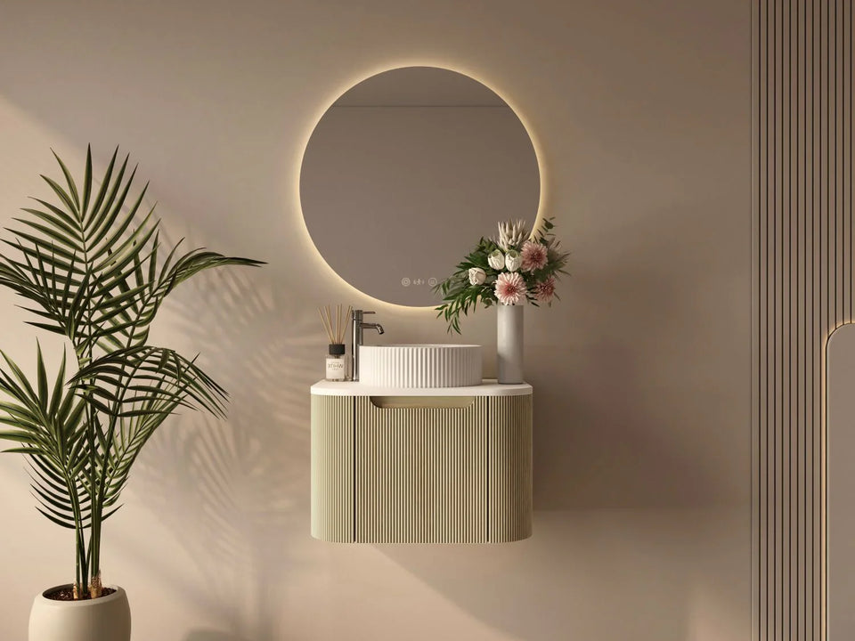 Rome Fluted Groove 600mm Wall-Hung Cabinet - Bur Oak