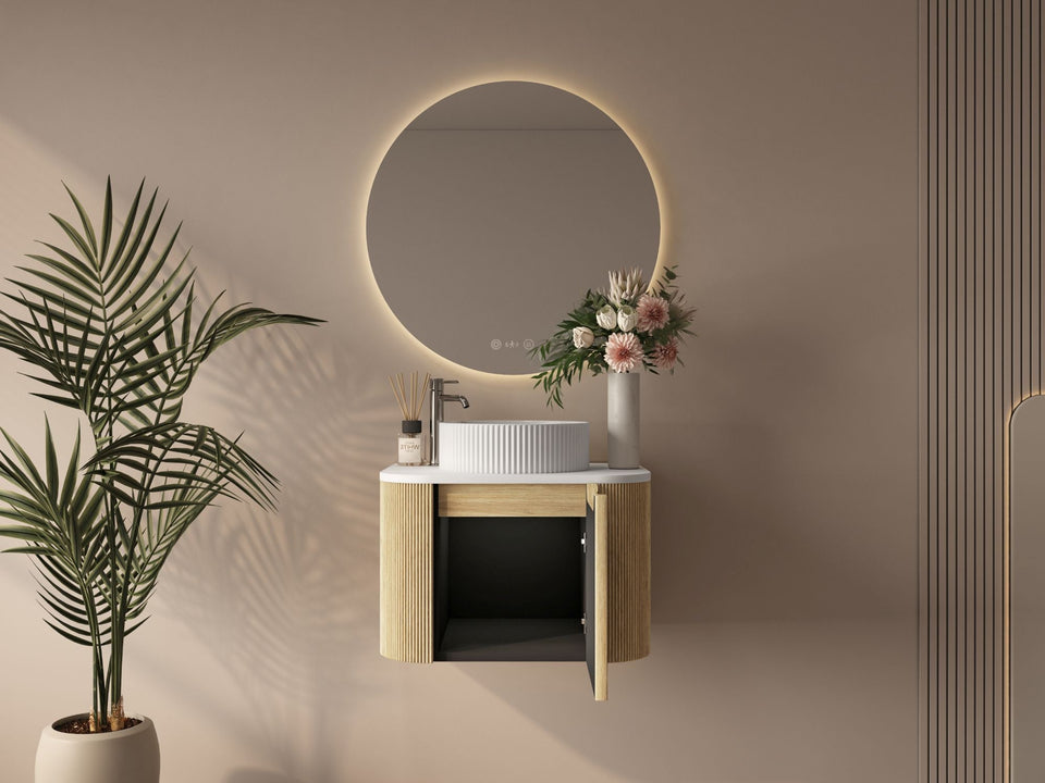 Rome Fluted Groove 600mm Wall-Hung Cabinet - Bur Oak - ROM-600-BO3