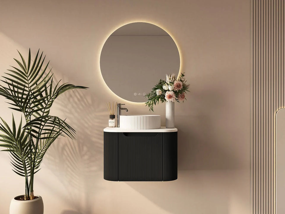 Rome Fluted Groove 600mm Wall-Hung Cabinet - Matt Black
