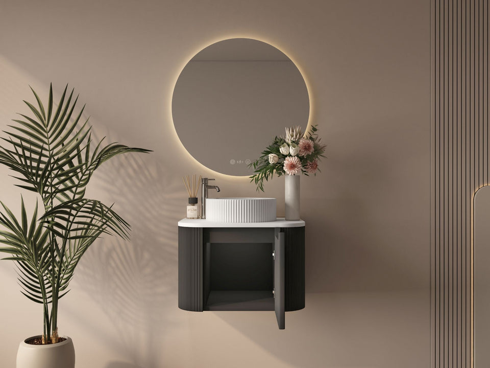 Rome Fluted Groove 600mm Wall-Hung Cabinet - Matt Black - ROM-600-MB3
