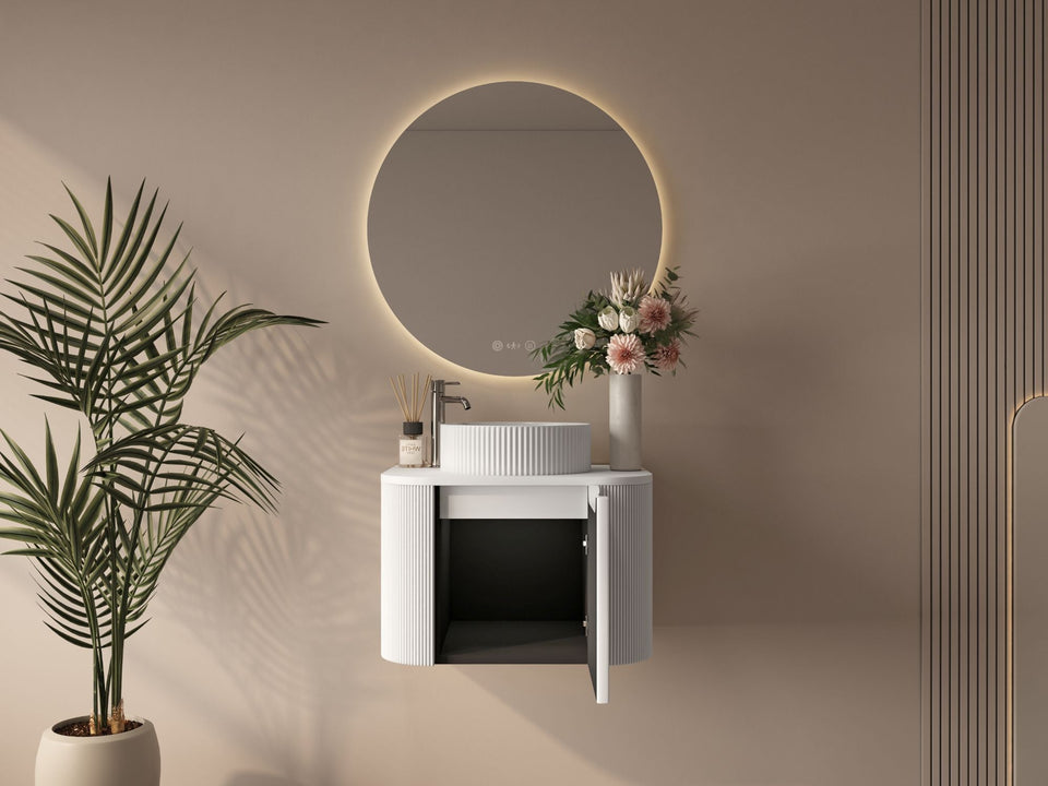 Rome Fluted Groove 600mm Wall-Hung Cabinet - Matt White - ROM-600-MW3