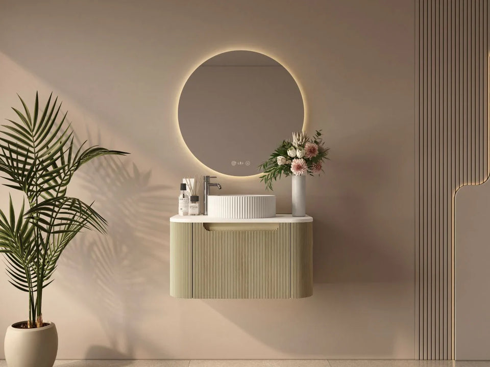 Rome Fluted Groove Wall-Hung Cabinet - Bur Oak