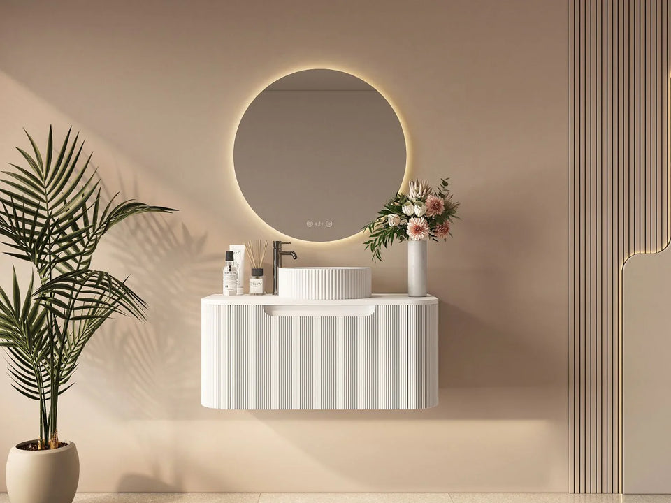 Rome Fluted Groove 900mm Wall-Hung Cabinet - Matt White