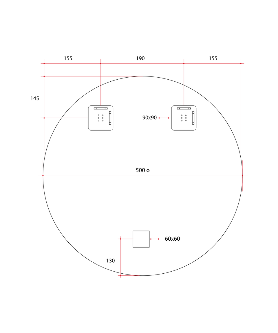 Ablaze RR5050HN Round Polished Edge Mirror technical drawing (RR5050HN)