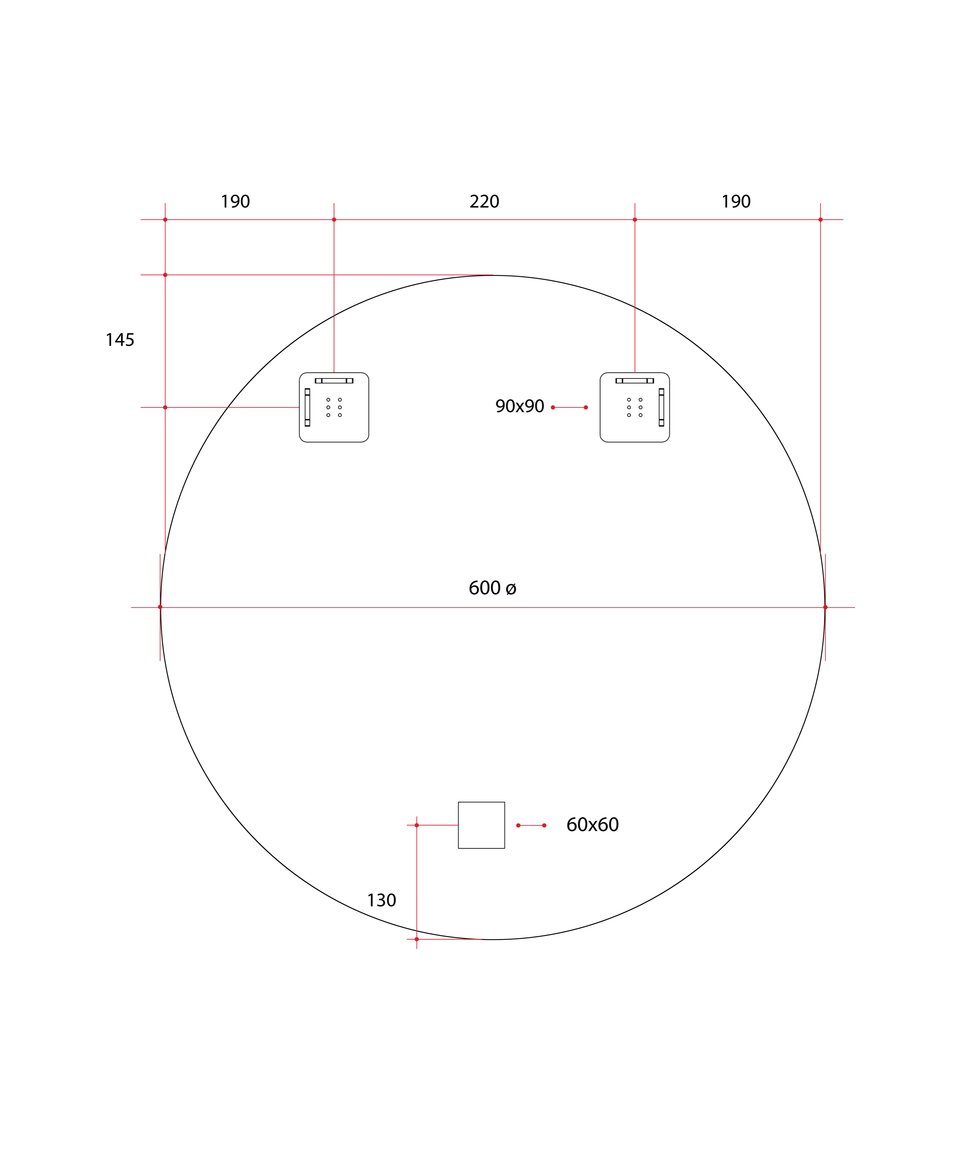 Ablaze RR6060HN Round Polished Edge Mirror technical drawing (RR6060HN)