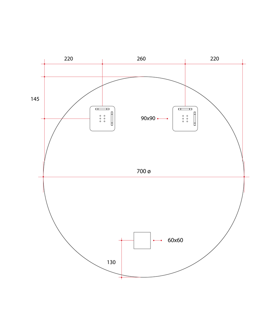 Ablaze RR7070HN Round Polished Edge Mirror technical drawing (RR7070HN)