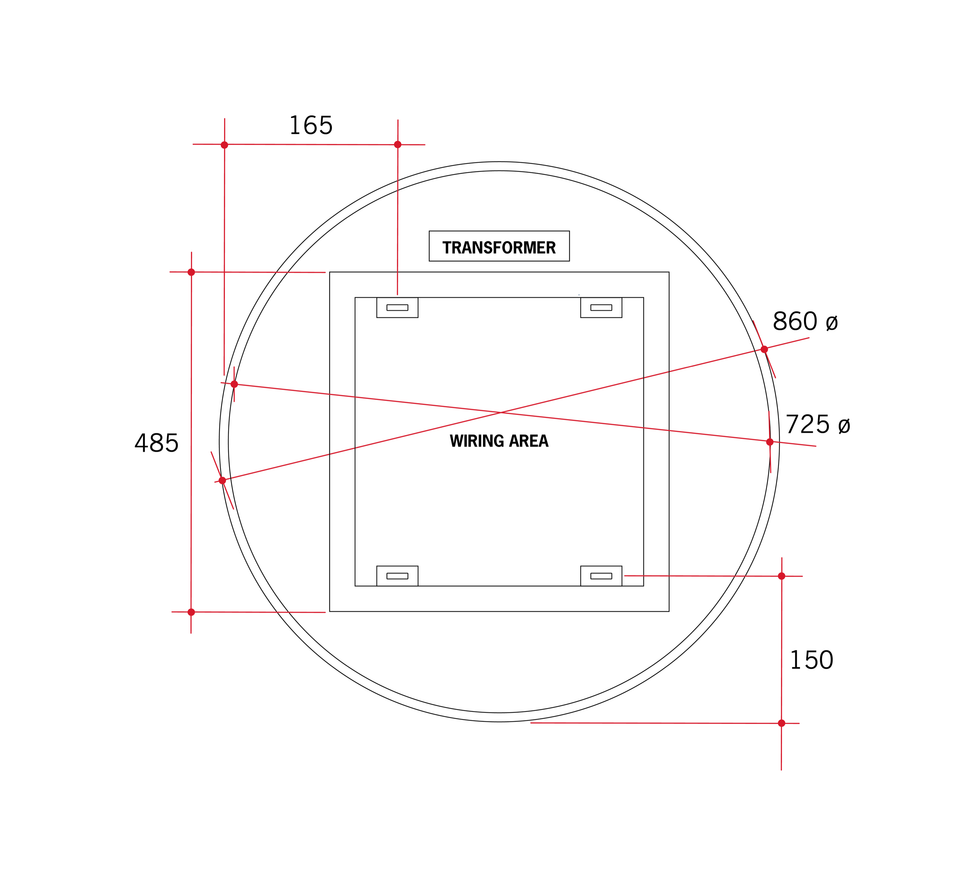 Ablaze RS900W Premium RS Range Back-Lit Mirror technical drawing (RS900W)