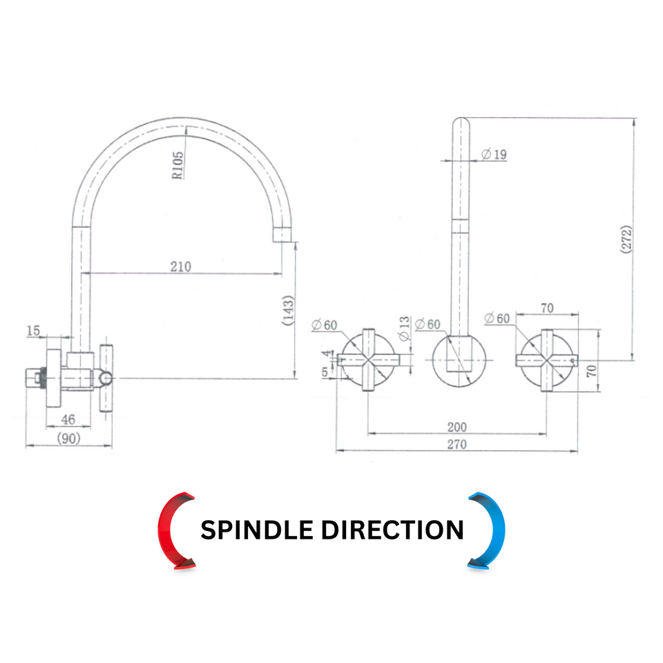 Modern National Ryker Wall Sink Set 1/4 Turn technical drawing (RYK007BK)