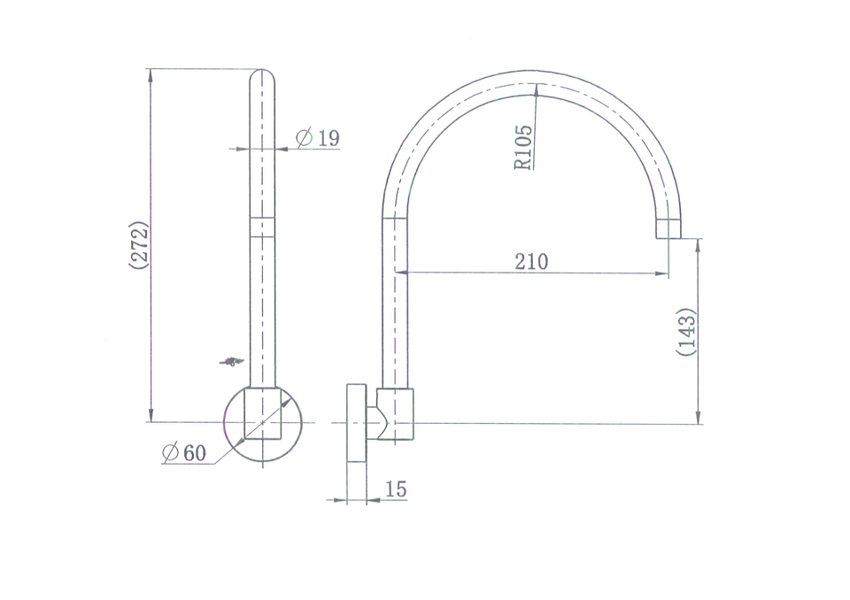 Modern National Ryker Bath Spout technical drawing (RYK010BK)