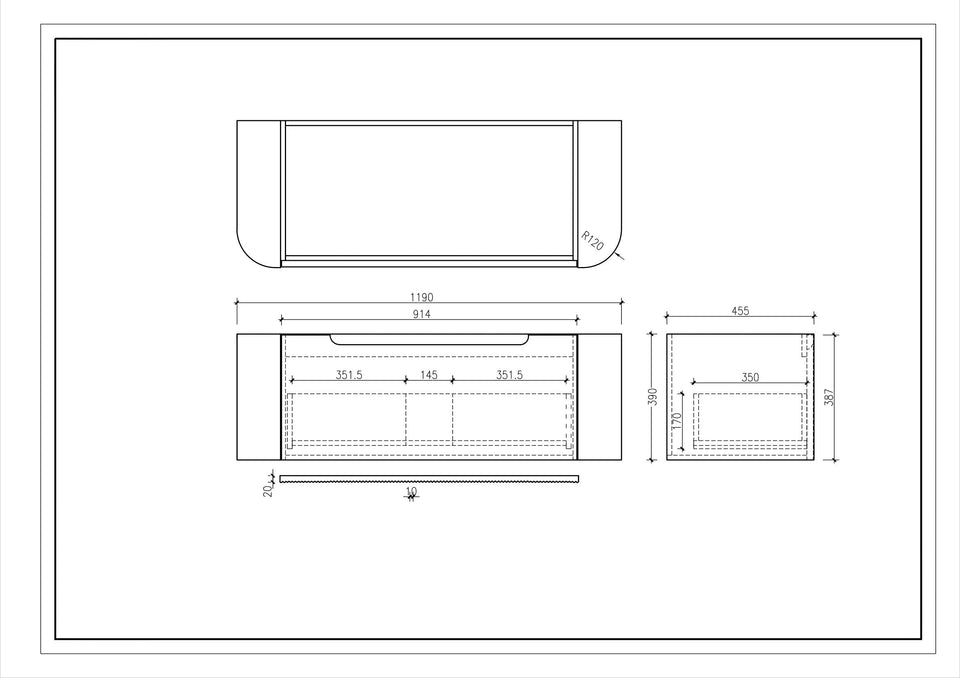 Rome Fluted Groove 1200mm Wall-Hung Cabinet - Matt White - Rome_1200_drawing