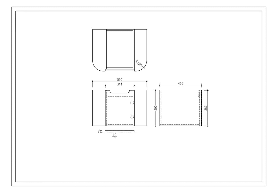 Rome Fluted Groove 600mm Wall-Hung Cabinet - Matt Black - Rome_600_drawing