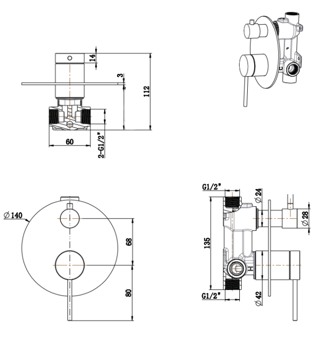 Bella Vista Mica Shower Mixer Diverter – 1P – TRIM KIT ONLY (SHM-5-DV-BN-TK) 4