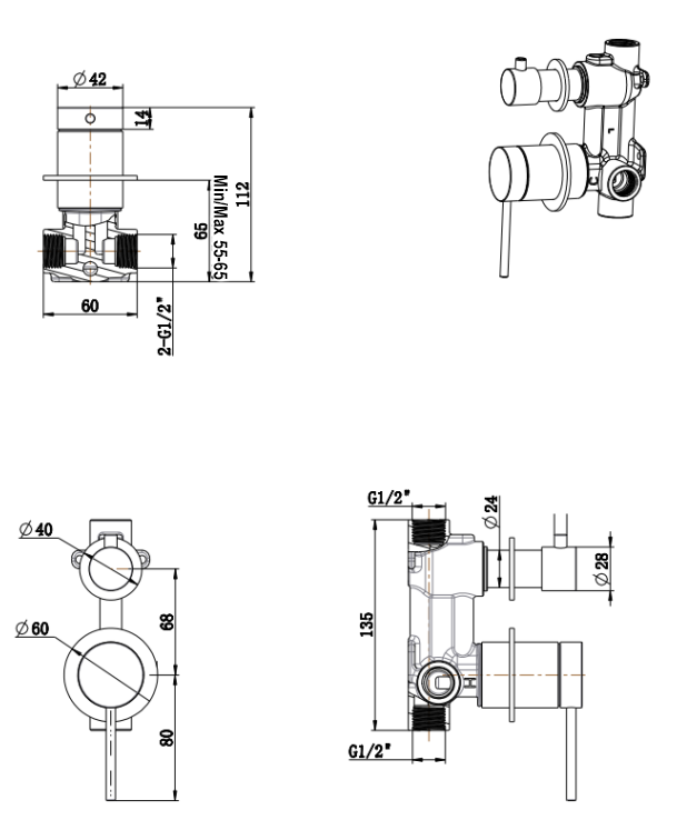Bella Vista Mica Shower Mixer Diverter – 2P – TRIM KIT ONLY (SHM-5-DV-2P-FG-TK) 2