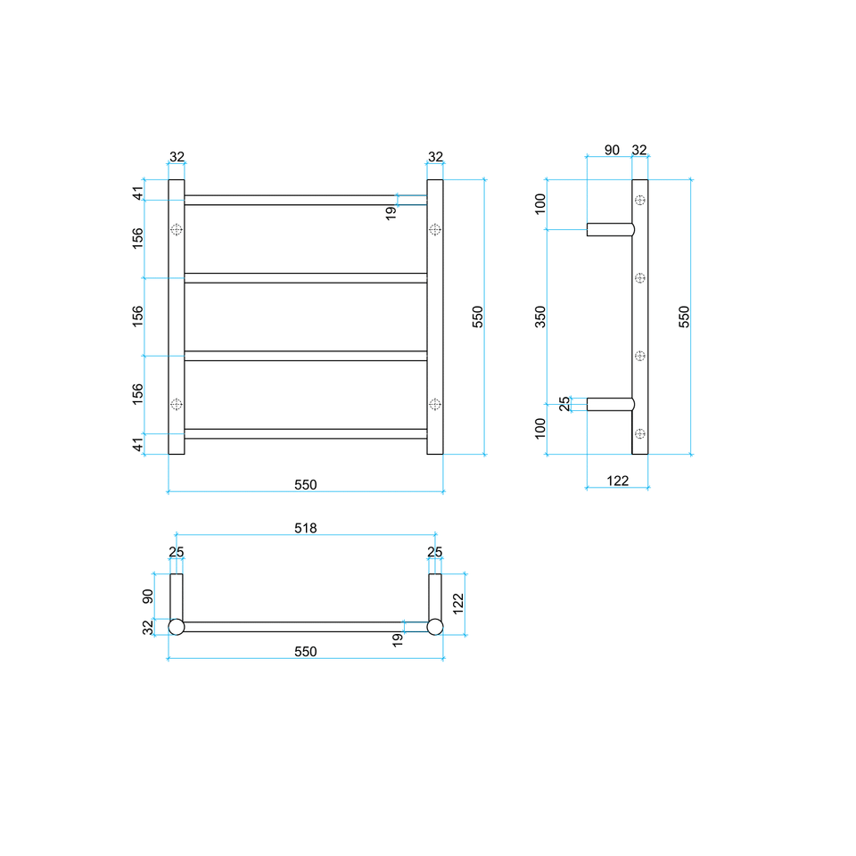 Thermogroup SR25MGM Gun Metal Round Ladder Heated Towel Rail technical drawing (SR25MGM)