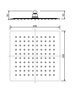 Modern National Stainless Steel Square Shower Head 300mm technical drawing (SSS300)