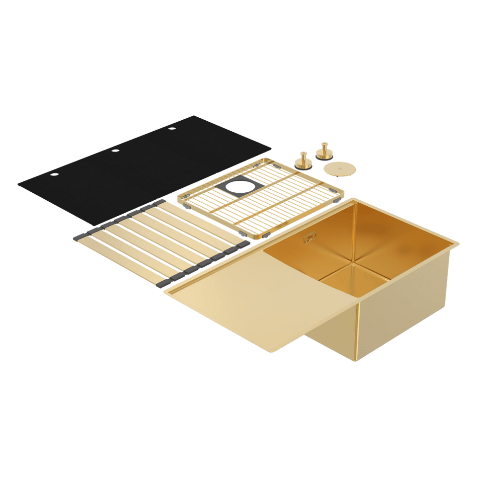Abey Boutique Lugano Single Bowl & Drainer Right Hand Bowl Eureka Gold